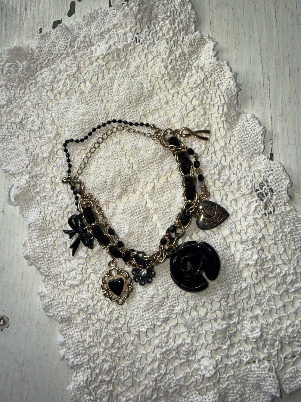 Black and Gold Charm Statement Bracelet